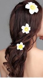 Wholesale Women Girls 2.36" Hawaiian Hawaii Bohemia Style Plumeria Foam Flower Hair Clips Decoration Hair Barrette Hairpin For Bridal Weddin