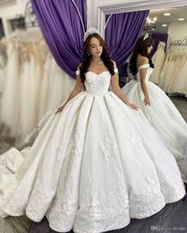 Newest Luxury Ball Gown Wedding Dresses Off Shoulder Sleeveless 3D Floral Lace Appliques Bridal Gowns Custom Made Robes De Mariée