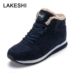 LAKESHI Men Boots 2018 Winter Shoes Warm Fur Ankle Boots Men Shoes Black Fashion Couple Work Sefety Shoes Lace Up Male
