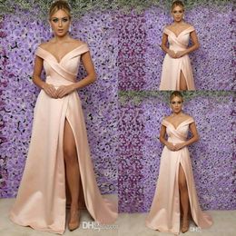 New Cheap Pink Mother Of The Bride Dress Off Shoulder Cap Sleeves Front Split Wedding Guest Dress Floor Length Plus Size Evening Dresses