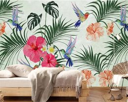 beibehang behang Nordic Watercolour tropical plants flamingo 3d wallpaper living room bedroom wall wallpaper 3d wallpaper wall