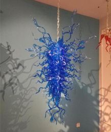 Pretty Blue Villa Lamp Hand Blown Glass Art Chandelier Lighting Murano Crystal Pendant Lamps for Home Decor Ceiling Light-W