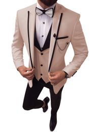 2019 new Men Suits 3 Pieces Slim Fit Casual Business Groomsmen Grey Green Ivory Lapel Tuxedos for Formal Wedding(Blazer+Pants+Vest)