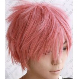 NEW fairy tail Natsu Dragneel short pink cosplay party wig free shipping