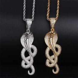 18K Yellow White Gold Full CZ Snake Pendant Necklaces for Men Pearsonality Hip Hop Necklace Nice Gift for Friend