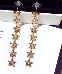 new ins fashion designer luxury super glittering rhinestone zircon cute star long dangle chandelier stud earrings Jewellery for woman girls