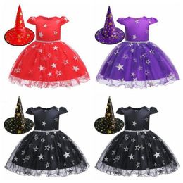 Halloween Costume Girls Cosplay Dresses with Witch Hat Clothes Kids Stage Dance Witch Costume Summer Princess Dresses Pettiskirt CZYQ6086