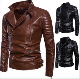 PU Jacket For Men Winter Lapel Neck Leather Jacket Men Body Repair Leather Men's Korean Version Ribbed Pendulum Pure Leather Jacket J1811179