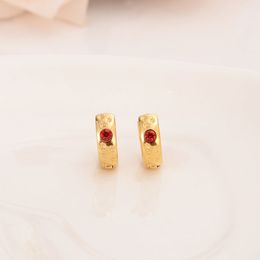 HOOPS 22K 23K THAI YELLOW FINE GOLD GP EARRINGS Jewellery NEW Princess Luxury Lovely Red CZ Zircon