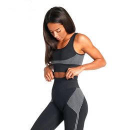 Yushuhua Seamless Yoga Set Fitness Clothing Sportswear Woman Gym Leggings Padded Push-up Strappy Sports Bra 2 Pcs Sports Suits
