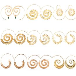 Round Spiral Earrings Beautiful Beach Jewelry Personality Bohemia Ethnic Exaggerated Drop Earrings Love Heart Whirlpool Gear Earrings