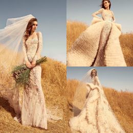 Lace A Line Wedding Dresses With Luxury Detachable Train Scoop Long Sleeve Appliqued Bridal Gowns Floor Length Lastest Wedding Dress