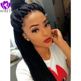 28 inches 13X4 Lace Parting Handtied Braided Synthetic Lace Front Wigs for Women Long Braided Box Braids Hair Synthetic Wig