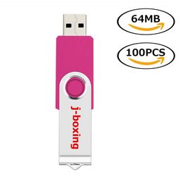 Pink Bulk 100PCS 64MB USB Flash Drives Swivel USB 2.0 Pen Drives Metal Rotating Memory Sticks Thumb Storage for Computer Laptop Tablet