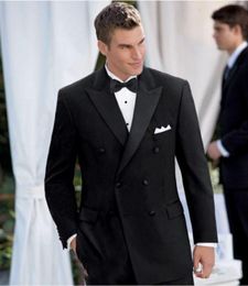 Fashion Black Groom Tuxedos Double-Breasted Groomsmen Wedding Tuxedos Excellent Men Formal Blazer Prom Jacket Suit(Jacket+Pants+Tie) 858