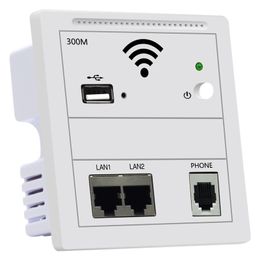 300M Eu-standard 86 type panel in wall wireless access point with Dual LAN RJ45 USB and RJ11 phone ports WIFI hotel in router USB in wall ap