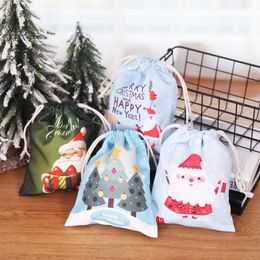 xmas goodie bags UK - 6Pcs lot Drawstring Christmas Gift Bags Wedding Goodie Treat Bags Party Favor Canvas New Years Gift Wrapping Bags Candy Pouches, 20x16cm