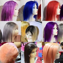 8 24 Colours customed all bright Colours human hair lace front wigs Colour red purple Grey ombre Colour 1b 613