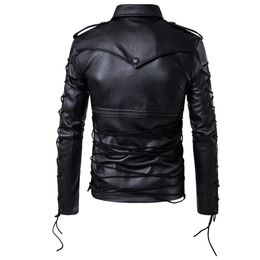 Fashion-Mens Spring Motorbike Jackets PU Leather Autumn Winter Solid Bandage Designer Coats Jackets EU Size