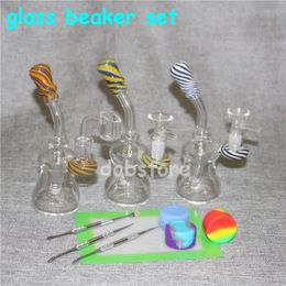 Colour beaker bong Water Pipe Colourful Silicone Bong With Glass bong Dab rig With Glass stem shiasha hookah silicone dab pad dabber tool