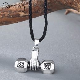 Sport Fitness Necklace Weight Lifting Luck Dumbbell Pendant Necklace For Men Jewelry Weightlifting Charm Vintage Women