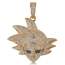 Cartoon Animation Design Pendant & Necklace Hip Hop Jewellery Men's Gold Colour Cubic zircon With Rope Chain For Fashion
