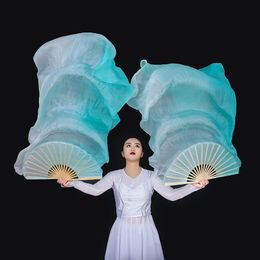 New Arrival Customised Women Silk Belly Dance Fan Veils Peacock Vertical Gradient Light Dance Fan Pair 1.8mx0.9m (70"x35")