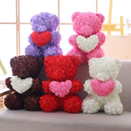 New Arrival 40CM Valentine's Day 5 Colours Big Rose Bear Huging Heart Plush Toys Cotton Teddy Bears Sweet Smell Doll GirlFriend Gift