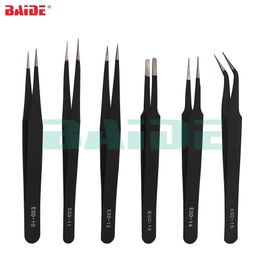 6pc Precision ESD Tweezers Anti-static Stainless Steel Tweezer Pinza with ESD 10 11 12 13 14 15 Repair Tool 200set/lot