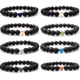 8MM Natural Lava Stone heart love Bead Bracelet Diy Volcano Aromatherapy Essential Oil Diffuser Bracelet for women jewelry