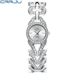 Women Golden Luxury Asymmetric Shining Bracelets Watches with Round Dial CRRJU Ladies Diamond band Clock sport Gift Wristwatch318f