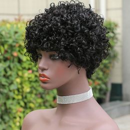 Pixie Cut Wig Short Kinky Curly Human Hair Bob Wigs With Bangs For Black Women Natural Curly Malaysian Remy Glueless Machine Made Wig