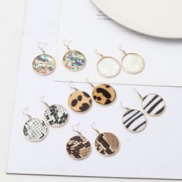Fashion Gold Colour Geometry Round leopard print Druzy Earrings Abalone Shell Tassel Druzy Dangle Earrings For Women brand Jewellery