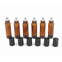 10ml Empty Roll on Amber Glass Bottles [STAINLESS STEEL ROLLER] Refillable Amber Roll On for Aromatherapy,Fragrance Essentia