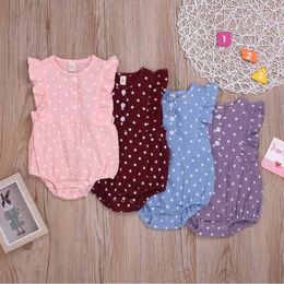 Kids Designer Rompers Baby Boy Girls Summer Dot Jumpsuits Newborn Single Breasted Flying Sleeve Onesies Ins Ruffle Blouse Tops BYP287