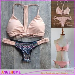 Wholesale 2016 sexy swimwear bikini sweet pink bandage bikini Europe and America swimsuit bathing suit beachwear maillot