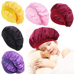 Soft Satin Sleeping Cap Bonnet for Kids Boys Girls Comfortable Children Night Sleep Hat Hair Loss Cap Ladies Turban Suit 3-8Y kids