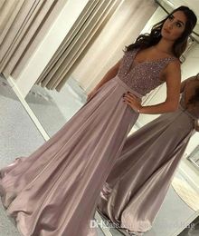 2019 Deep V Neck Long Prom Dress Satin Beaded Formal Holidays Wear Graduation Evening Party Gown Custom Made Plus Size