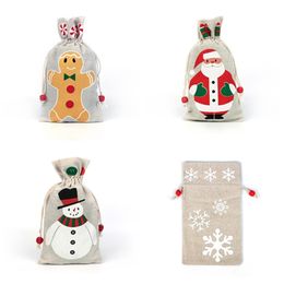 Christmas Drawstring Candy Bag Santa Snowflake Snowman Christmas Burlap Birthday Party Gift Bag Christmas Decoration 4 Styles XD22250