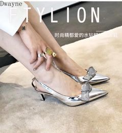 2020 fashion new high heels silver rhinestone pointed women's shoes back high heel women's shoes bow toe sandals women