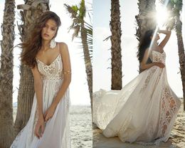 Bohemian Wedding Dresses abiti da sposa Spaghetti Backless Vintage Crochet Lace Bridal Gown Sweep Train Boho Beach Wedding Dress 4321