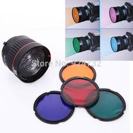 Freeshipping 10X Studio Light Focus Mount Lens Adjust for Flash & LED Light w/ 4color Philtres