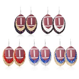 Football Sports Pu Leather Earrings Rugby Sequins Leaf Earrings Women Lady Fashion Accessories Jewelry 5style RRA2091 on Sale