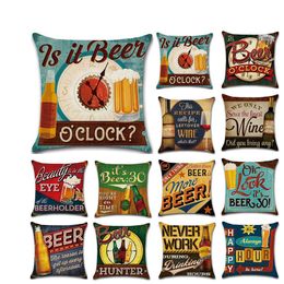 Holiday Beer Bottle Pillow Case British style Retro Pillow Cover 45*45cm Cotton Linen Ethnic car Pillow Cover Home Bar Decoration GGA3234-1