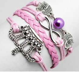 Großhandel handgemachte Infinite Music Symbole Love Charm Fashion Armband Freundschaft Lederarmbänder für Geschenk Zoll Sport DIY Männer und Frauen