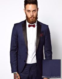 High Quality Navy Blue Groom Tuxedos Slim Fits Man Work Business Suit Prom Party Dress Wedding Suits (Jacket+Pants+Tie) H:928