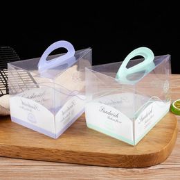 Cheese Mousse Cake Boxes with Handle Clear Plastic Packing Box for Dessert Slice Small Pastry Cake Baking SN768