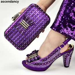 High Heel Applique purple party heels and Bag Set for Women - Italian Style with Matching Bags - High Quality