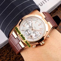 Cheap New Overseas 5500V/000R-B074 Automatic Mens Watch Date Silver Dial Rose Gold Case Brown Leather Strap Sport Watches Hello_watch 6Color