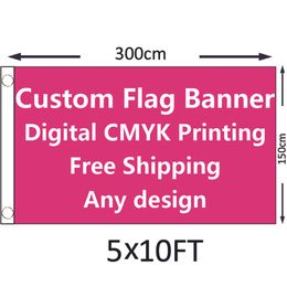 Custom 5x10 FT Flag Banner 150x300 cm Sports Party Club Gift Digital Printed Polyester Advertising Indoor Outdoor Flags and Banners Hanging!